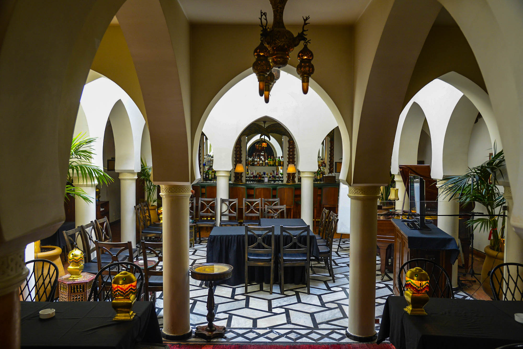 An elegant interior of a modern restaurant in Casablanca.