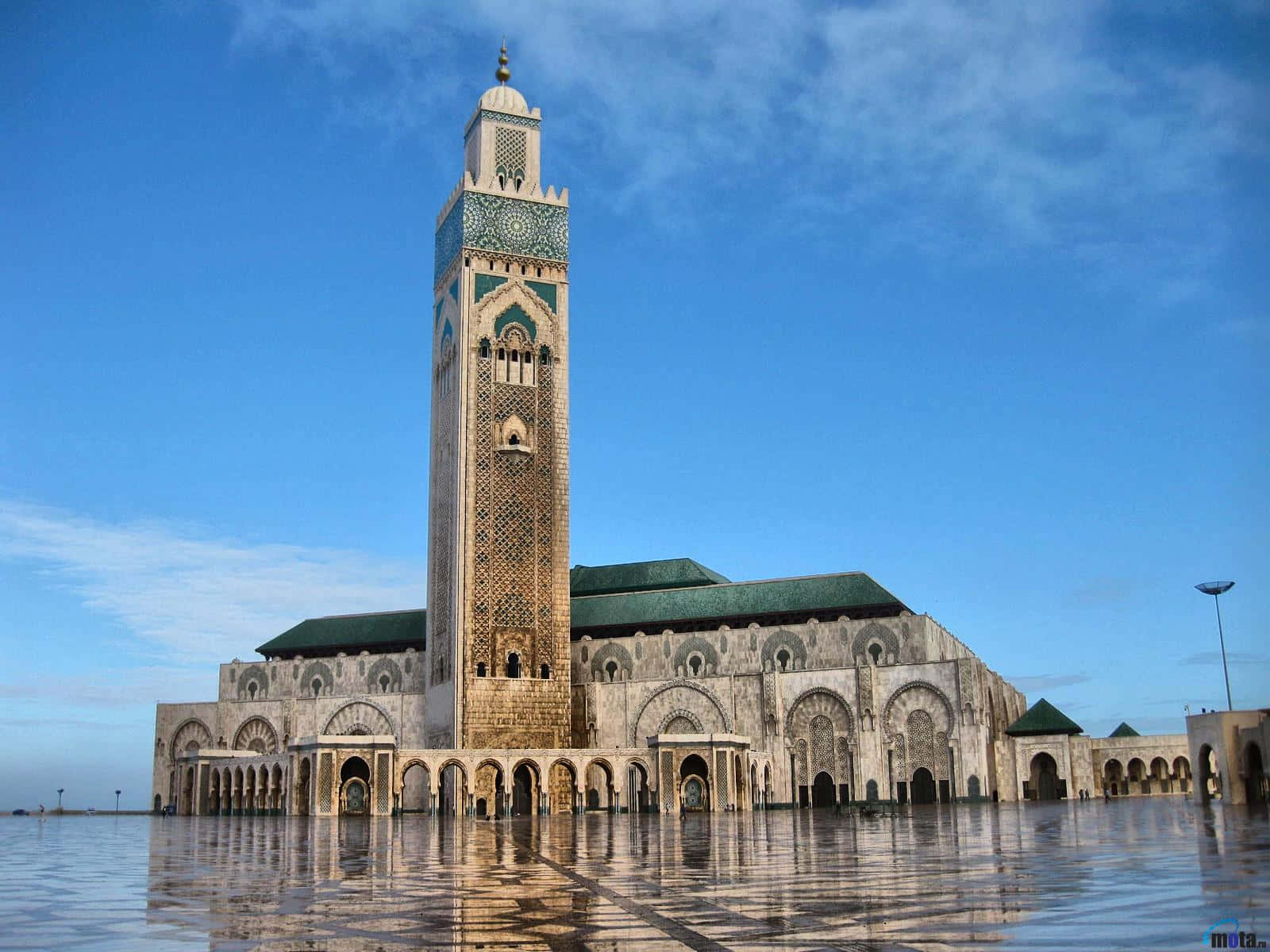 The majestic Hassan II Mosque overlooking the Atlantic Ocean.