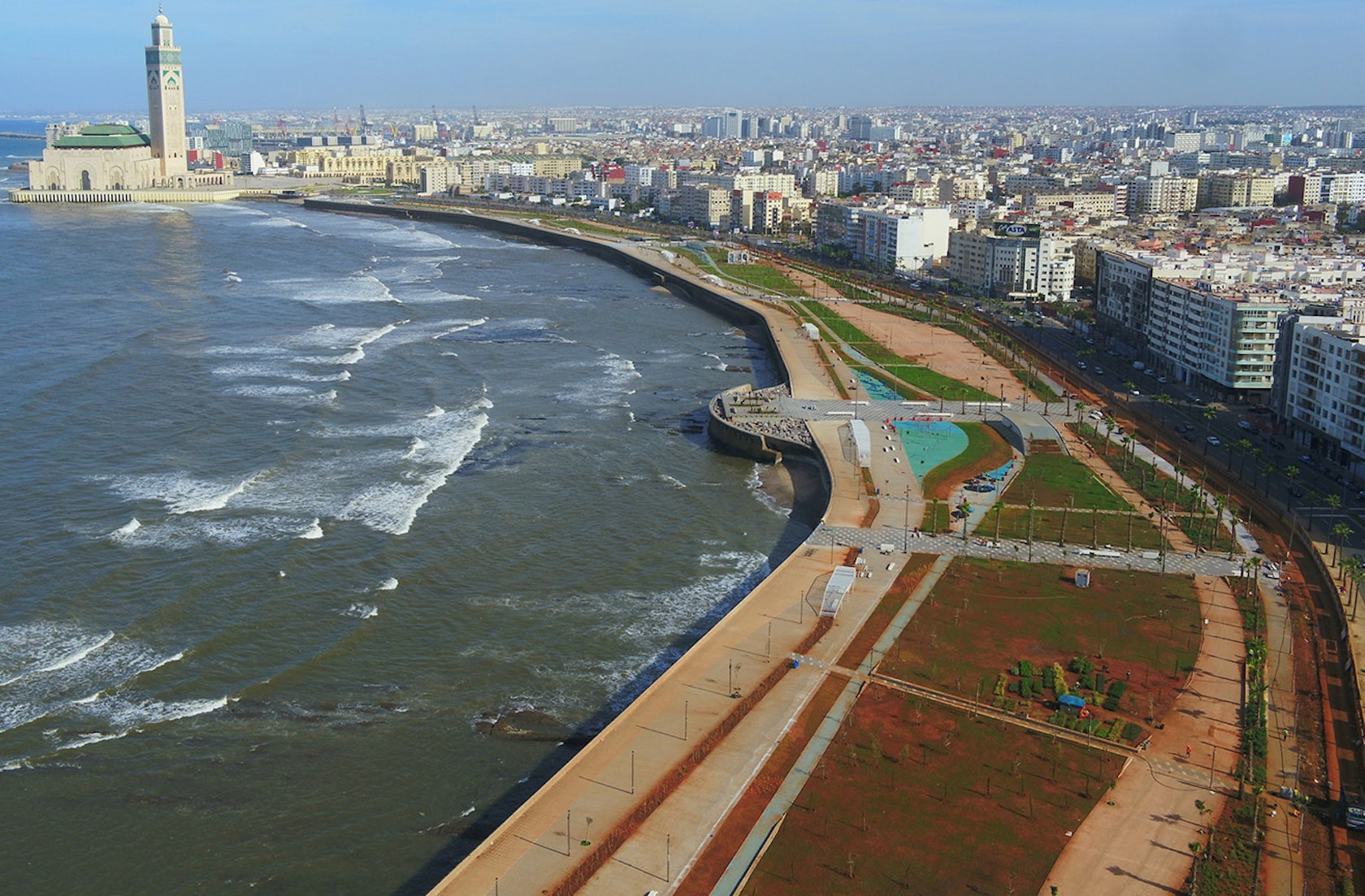 People strolling along the vibrant Corniche in Casablanca.
