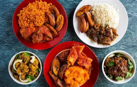 Platter of various Nigerian dishes