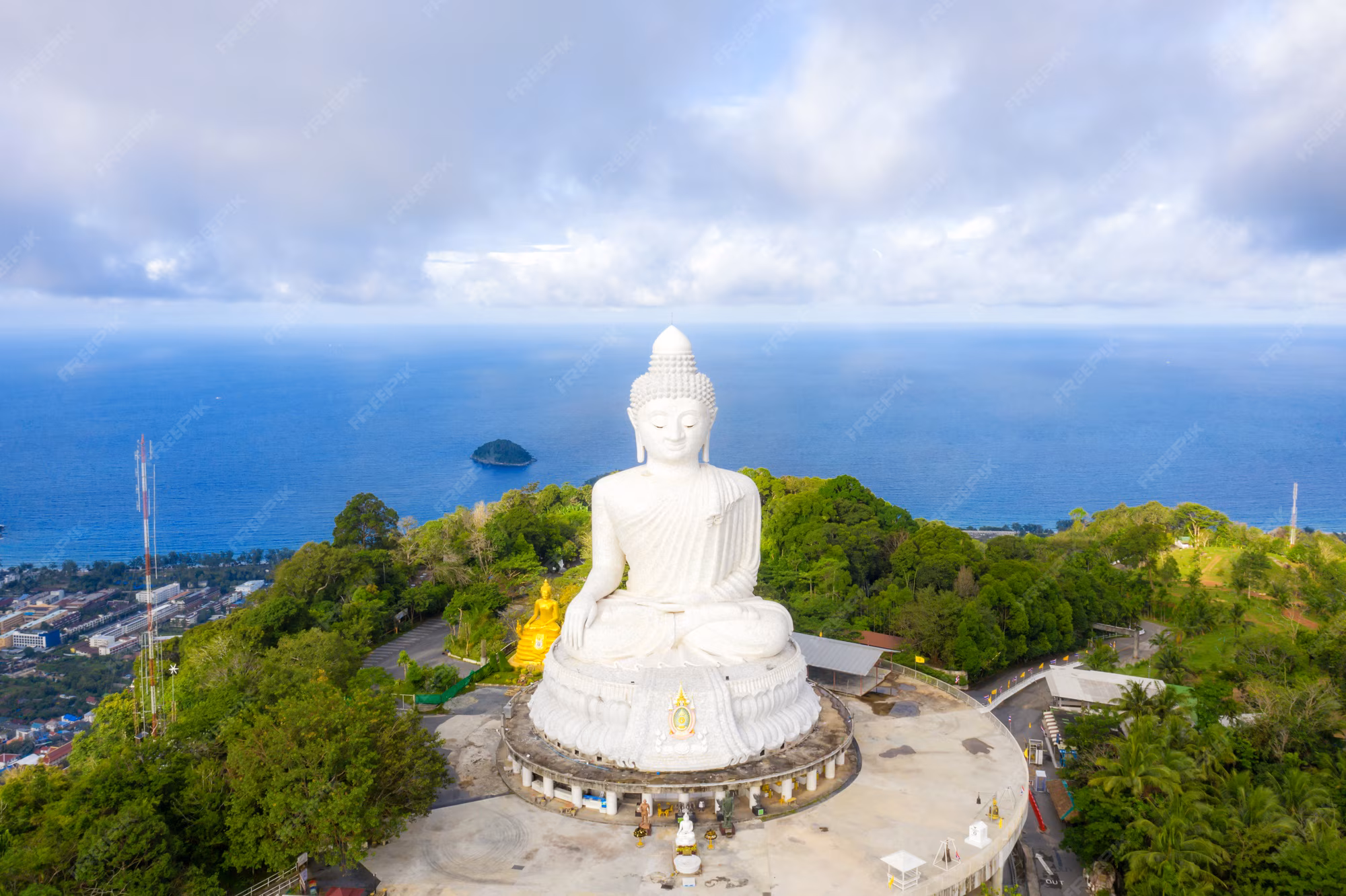white marble Big Buddha statue overlooking Phuket